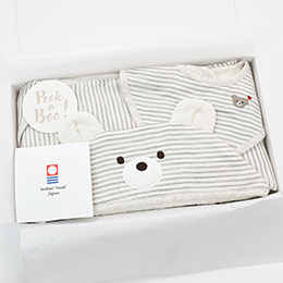 Peek a Boo ボーダーギフト2点セット(おくるみ・スタイ)