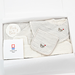 Peek a Boo ボーダーギフト3点セット（フード付きBT・スタイ・HK）